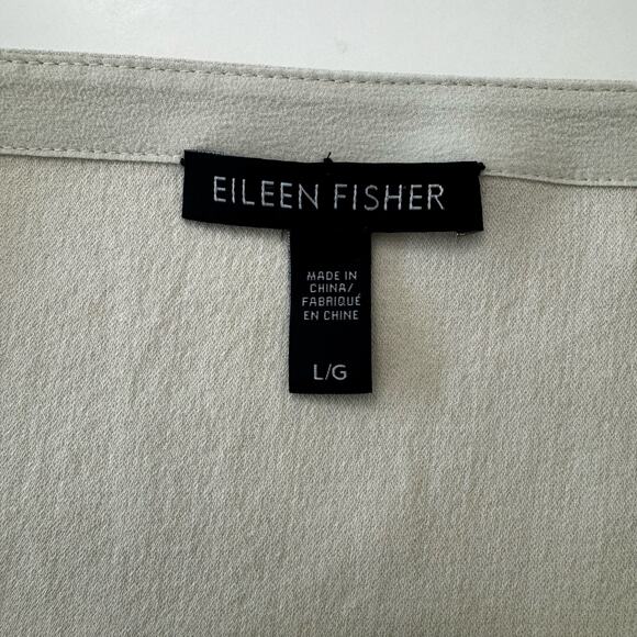 Eileen Fisher Silk Crepe Tunic Asymmetrical Hem Blouse Top Bone L - Picture 9 of 10